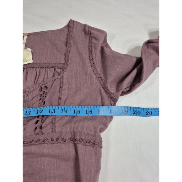 Free People Blouse Size S Eyelet Lace Crop Top Purple Mauve Roan Rouge (13) - Picture 6 of 13